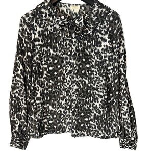 Kate Spade Leopard Cheetah Animal Print Silk Tie-Neck Blouse Top US. 12